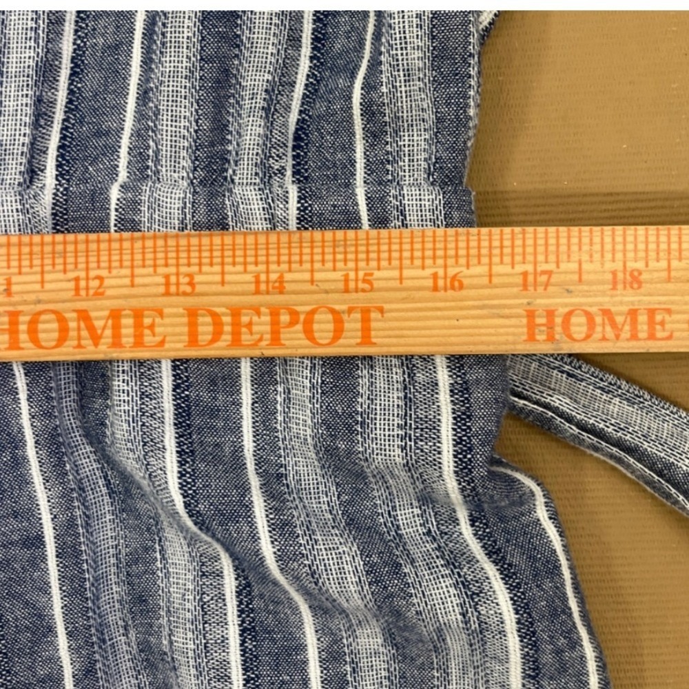 Cloth & Stone Striped Linen Blend Wide Leg Jumpsuit Belted Cropped Open Back L - Picture 11 of 11